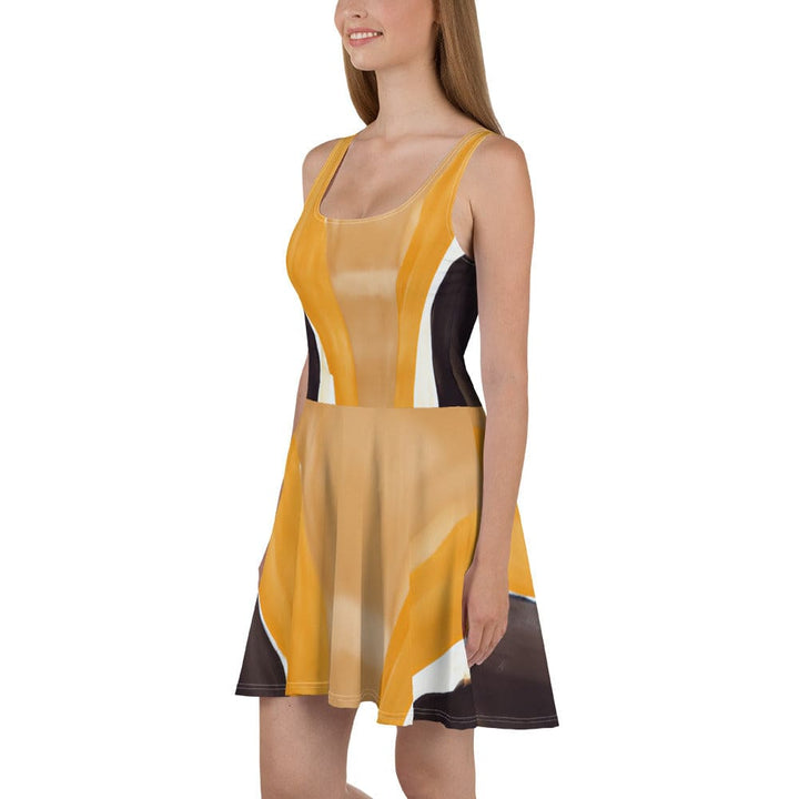 Womens Skater Dress Yellow Brown Abstract Pattern 2