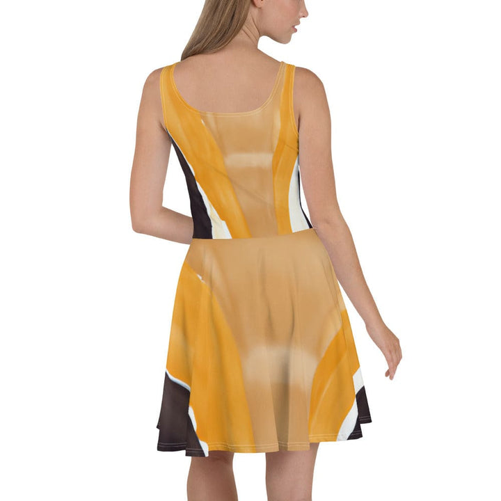 Womens Skater Dress Yellow Brown Abstract Pattern 2