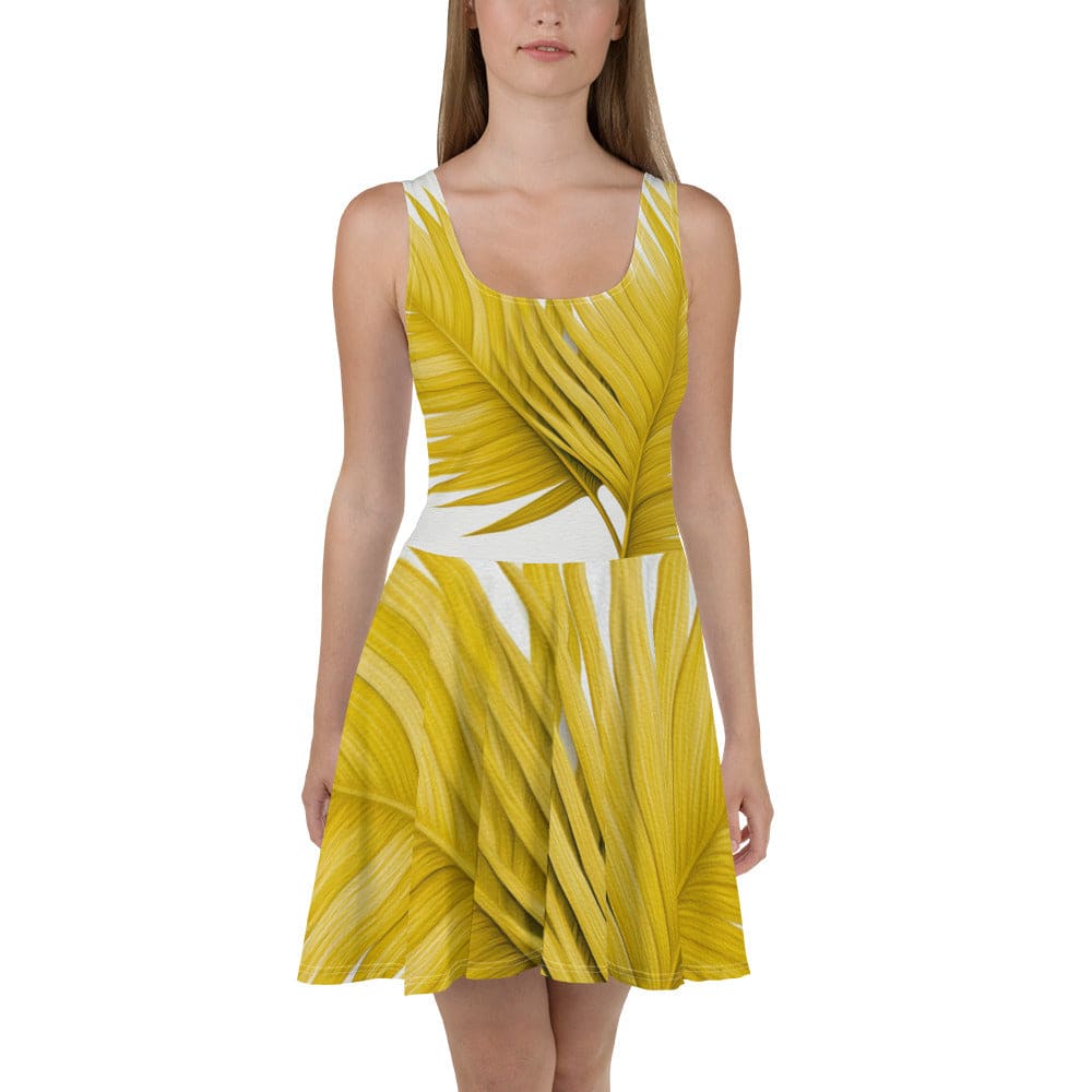 Womens Skater Dress Yellow Palm Leaves 2