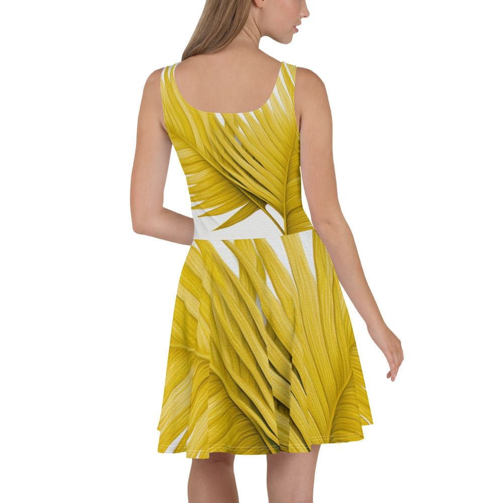 Womens Skater Dress Yellow Palm Leaves 2