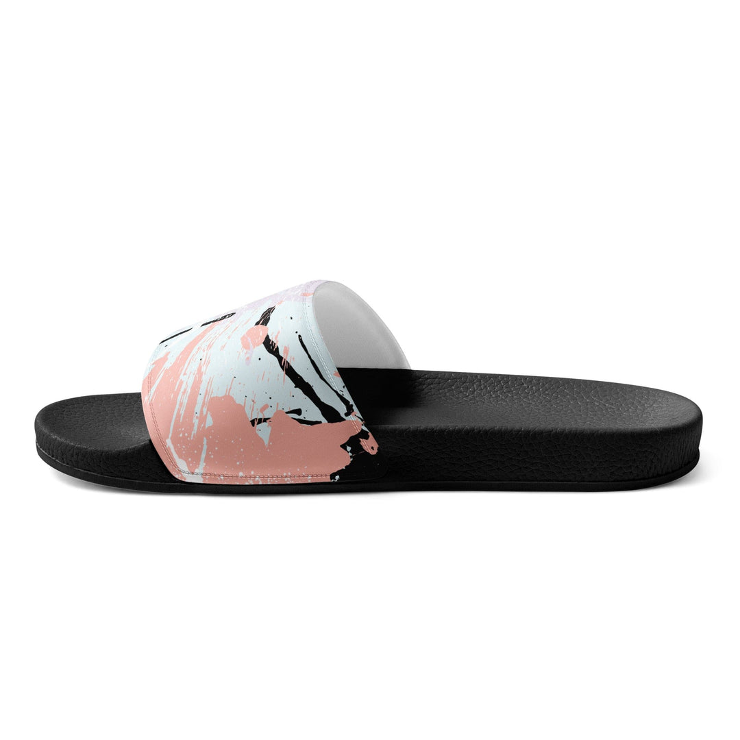 Women’s Slides Abstract Pink Black White Paint Splatter Pattern - Womens