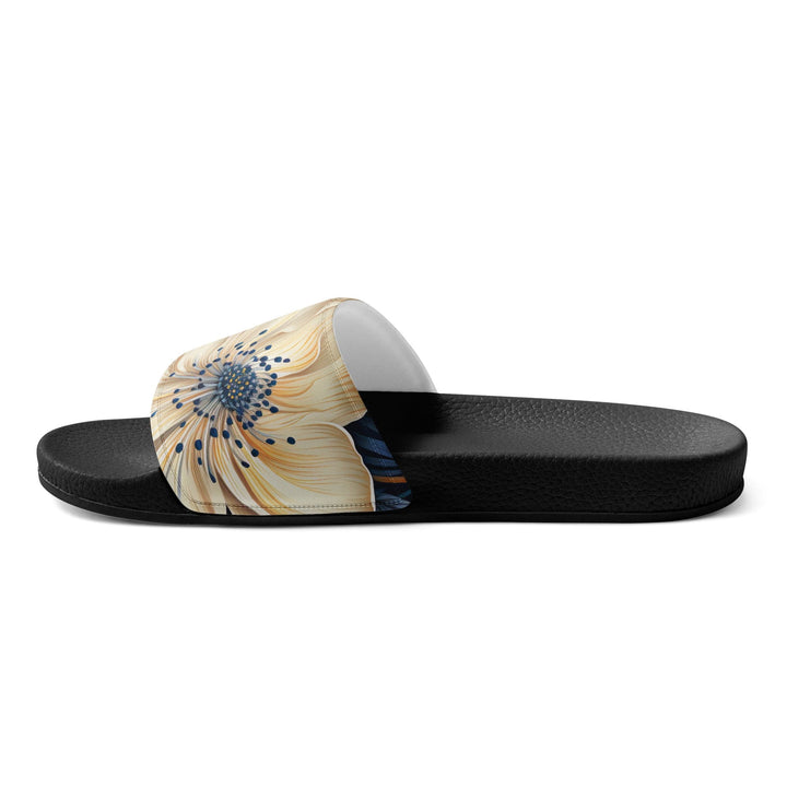 Women’s Slides Blue Floral Block Print Illustration - Womens | Slides