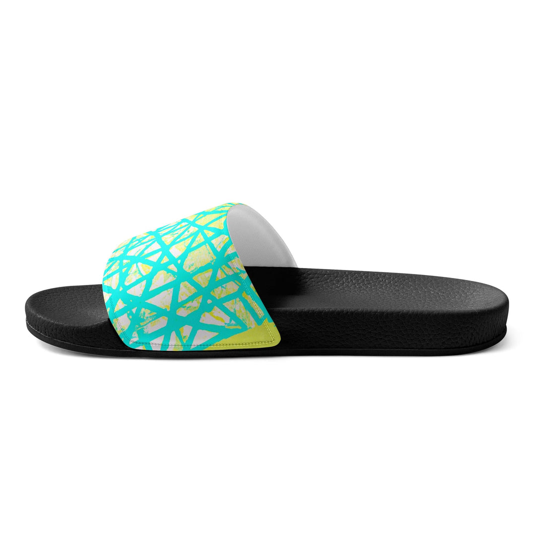 Women’s Slides Cyan Blue Lime Green And White Pattern - Womens | Slides