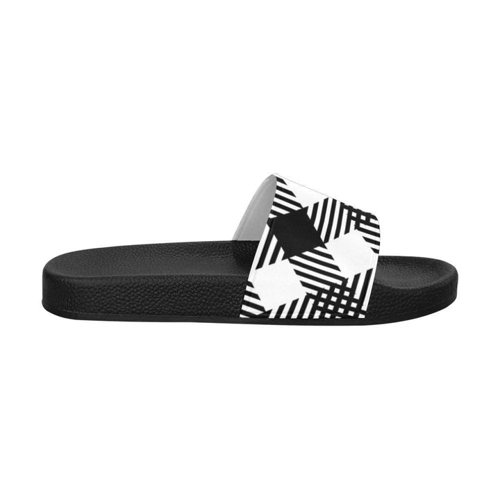 Womens Slides Flip Flop Sandals Black And White Plaid Print - Womens | Slides