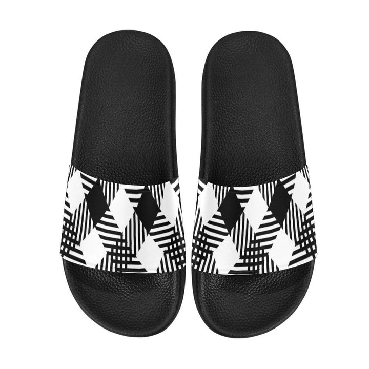 Womens Slides Flip Flop Sandals Black And White Plaid Print - Womens | Slides