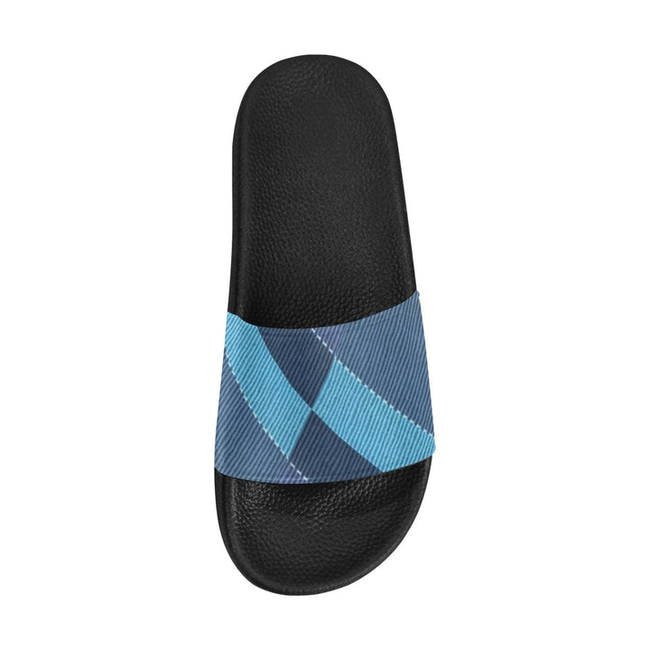 Womens Slides Flip Flop Sandals Blue Denim Grid - Womens | Slides