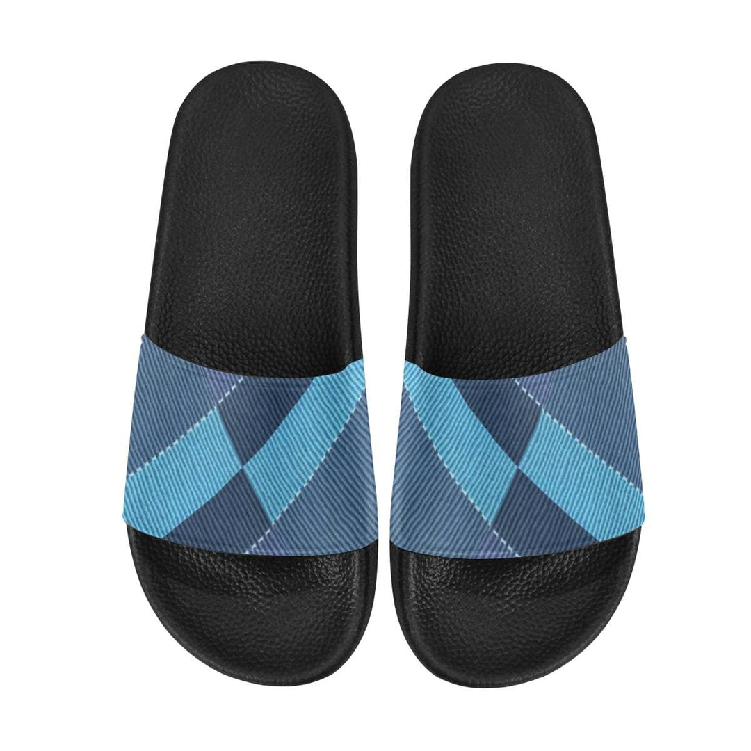 Womens Slides Flip Flop Sandals Blue Denim Grid - Womens | Slides