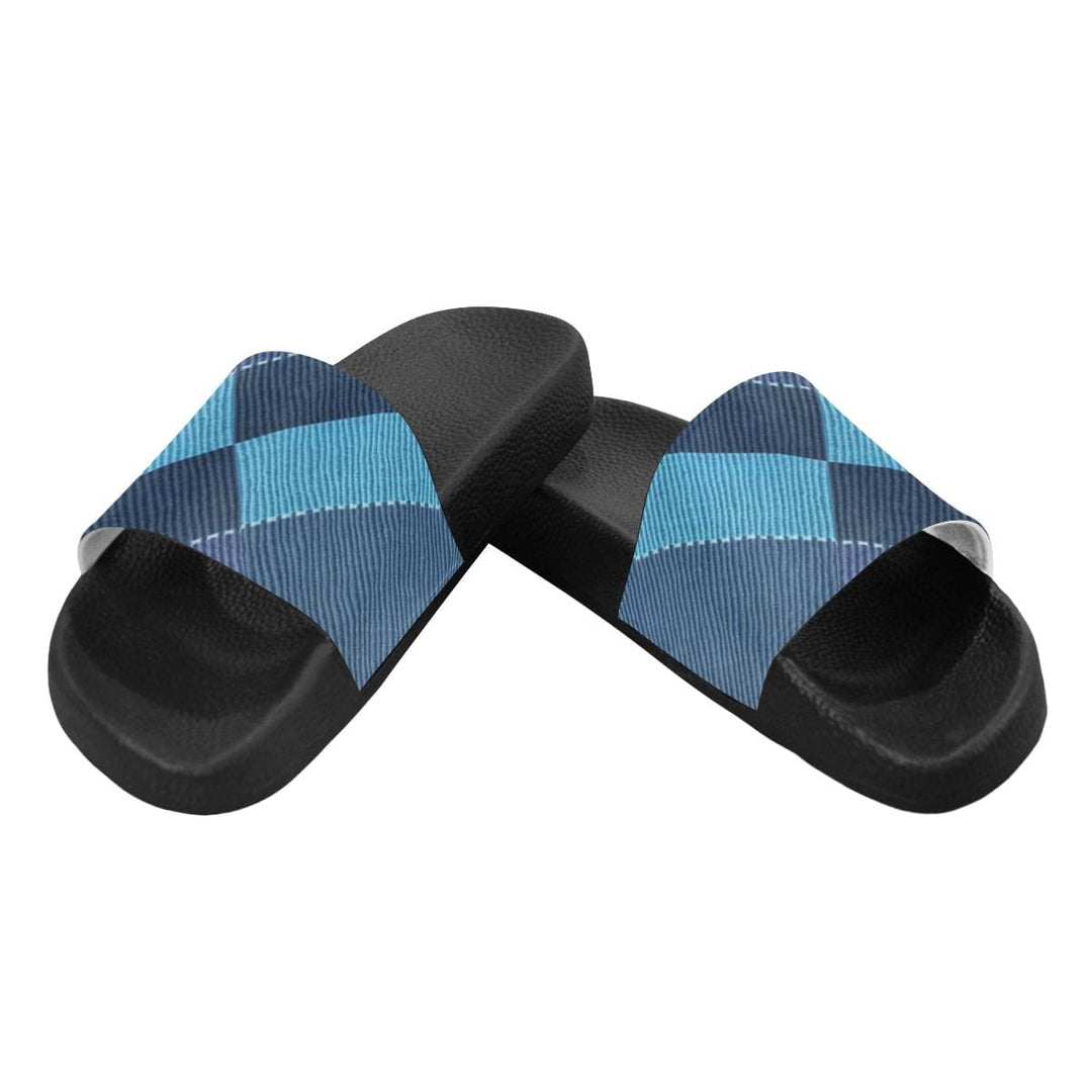 Womens Slides Flip Flop Sandals Blue Denim Grid - Womens | Slides