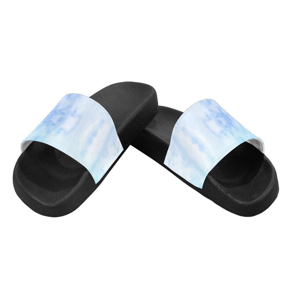 Womens Slides Flip Flop Sandals Blue Watercolor Print - Womens | Slides