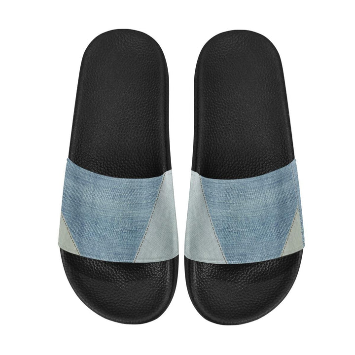 Womens Slides Flip Flop Sandals Denim Blue Patch Print - Womens | Slides