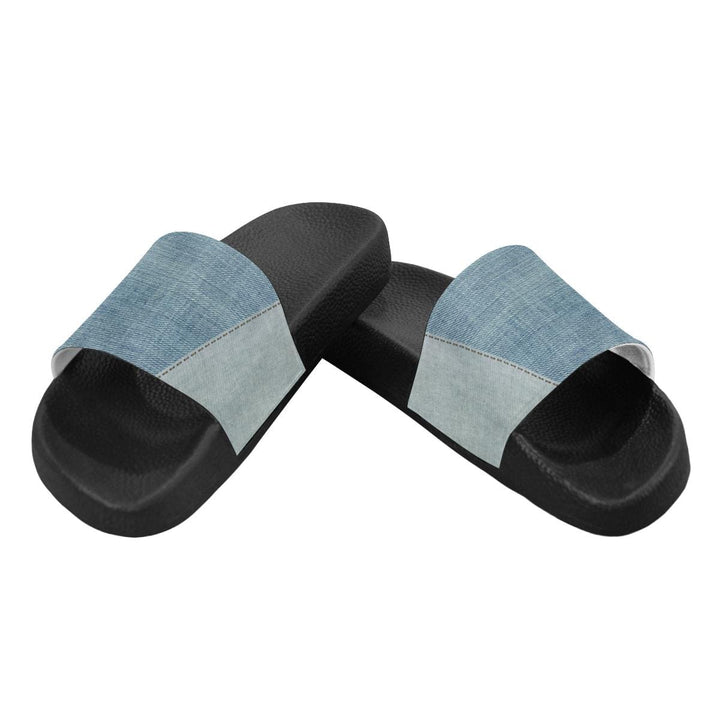 Womens Slides Flip Flop Sandals Denim Blue Patch Print - Womens | Slides