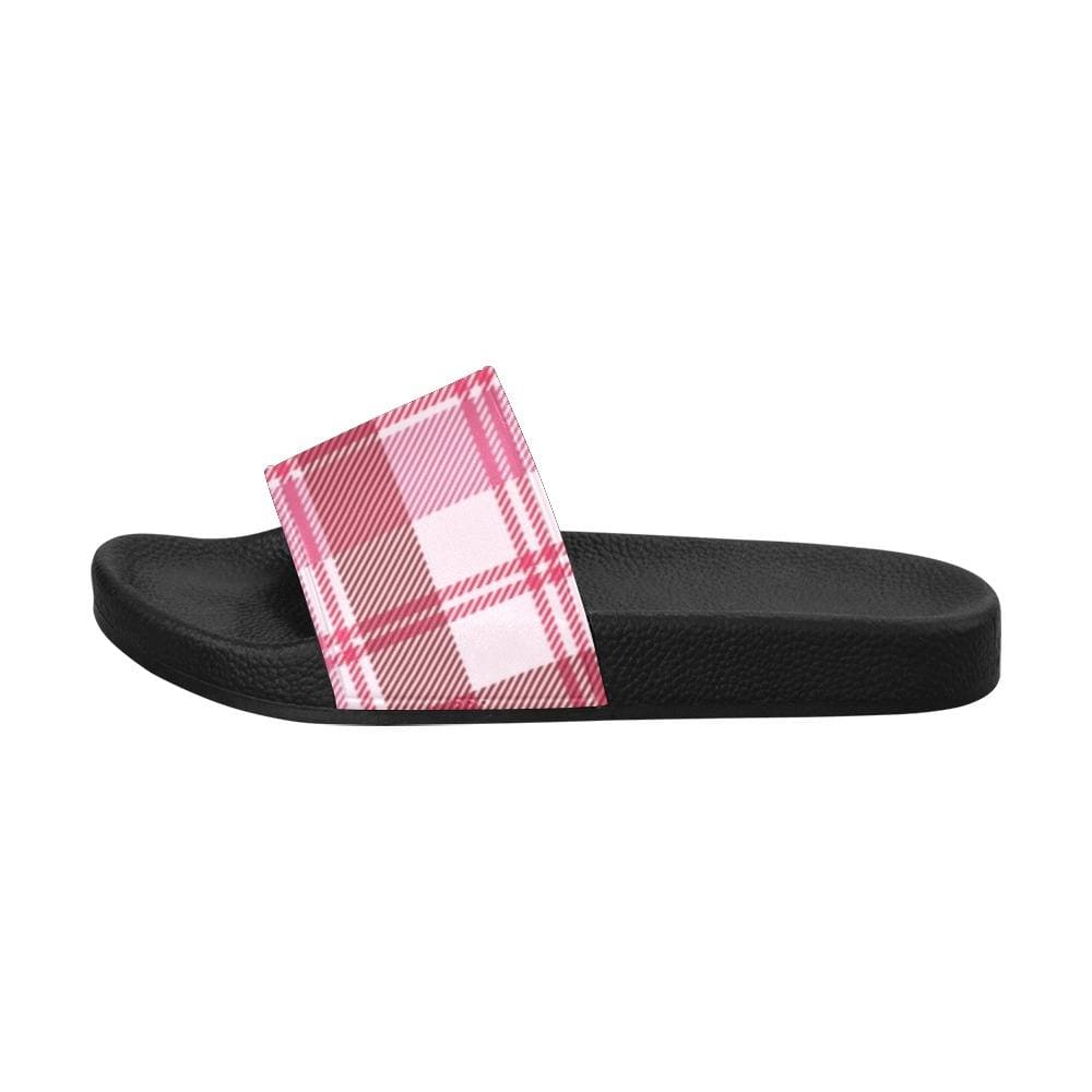 Womens Slides Flip Flop Sandals Pink and White Plaid Print - Womens | Slides