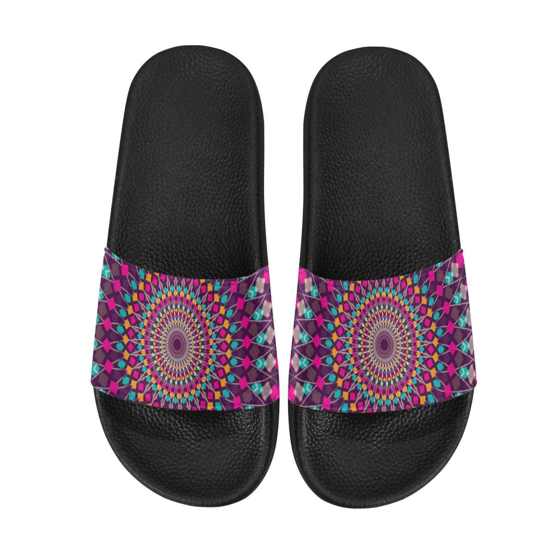 Womens Slides Flip Flop Sandals Purple Kaleidoscope Print - Womens | Slides