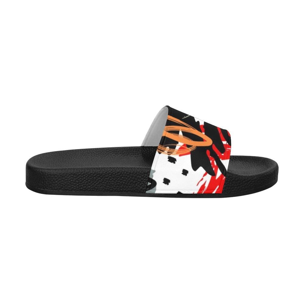 Womens Slides Flip Flop Sandals Red Black and White Abstract Print - Womens