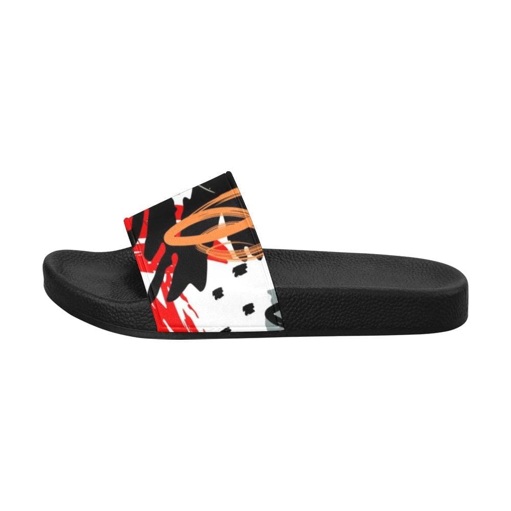 Womens Slides Flip Flop Sandals Red Black and White Abstract Print - Womens