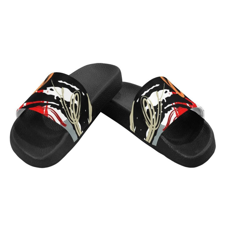 Womens Slides Flip Flop Sandals Red Black and White Abstract Print - Womens