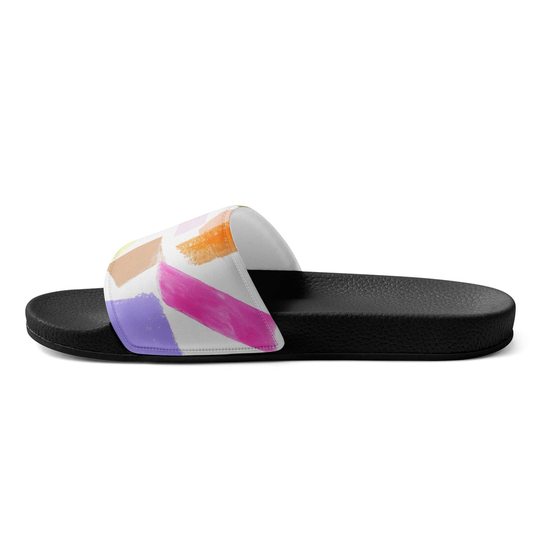 Women’s Slides Multicolor Pastel Geometric Brush Stroke Pattern - Womens