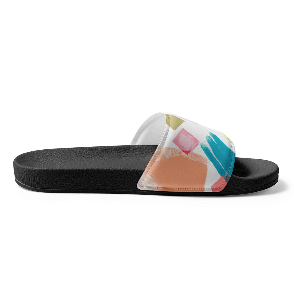 Women’s Slides Multicolor Pastel Geometric Brush Stroke Pattern - Womens