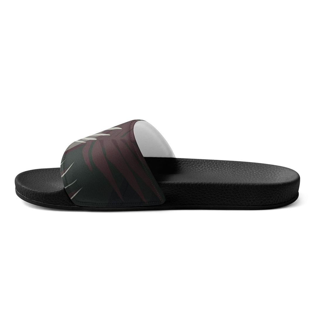 Women’s Slides Palm Tree Leaves Maroon Green Background Minimalist Art