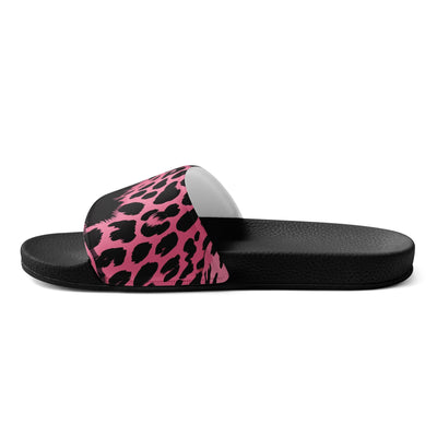 Women’s Slides Pink And Black Leopard Spots Illustration - Womens | Slides