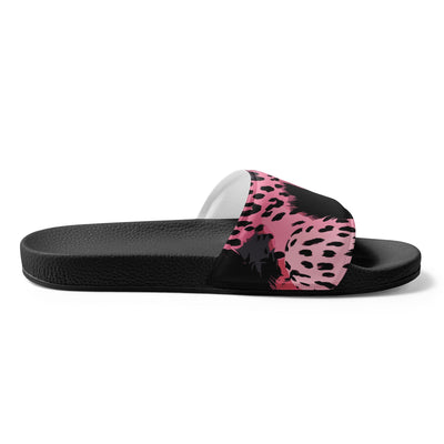 Women’s Slides Pink And Black Leopard Spots Illustration - Womens | Slides