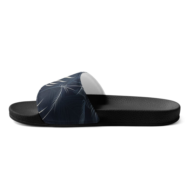 Women’s Slides White Line Art Palm Tree Leaves Navy Blue Background - Womens