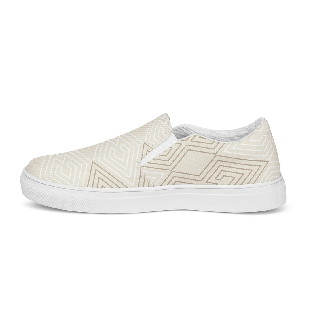 Women’s Slip-on Canvas Shoes Beige And White Tribal Geometric Aztec - Womens