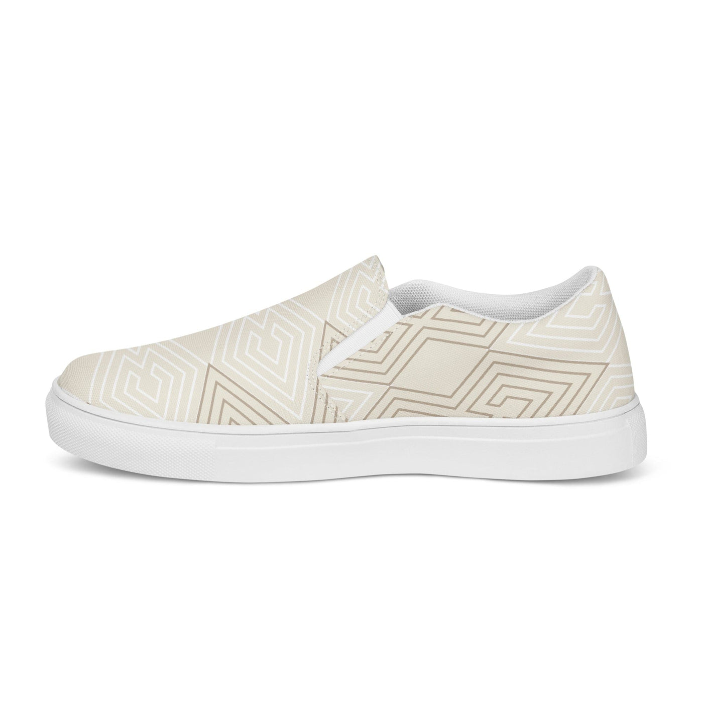 Women’s Slip - on Canvas Shoes Beige And White Tribal Geometric Aztec