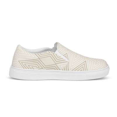 Women’s Slip - on Canvas Shoes Beige And White Tribal Geometric Aztec