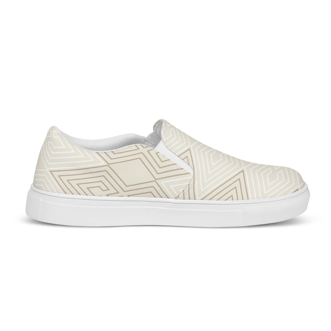 Women’s Slip-on Canvas Shoes Beige And White Tribal Geometric Aztec - Womens