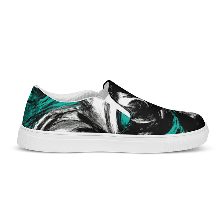 Womens Slip-on Canvas Shoes Black Green White Abstract Pattern