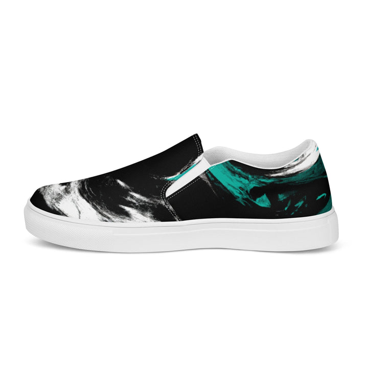 Womens Slip-on Canvas Shoes Black Green White Abstract Pattern