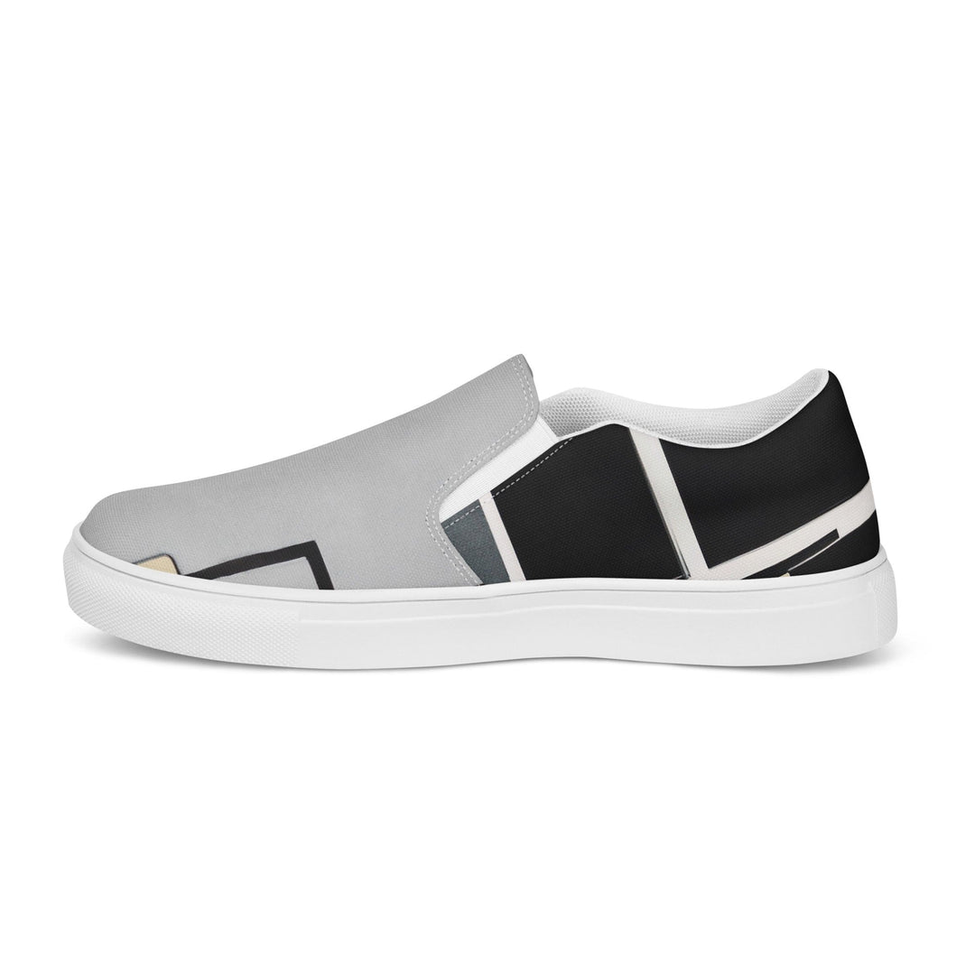 Womens Slip-on Canvas Shoes Black Grey Abstract Pattern