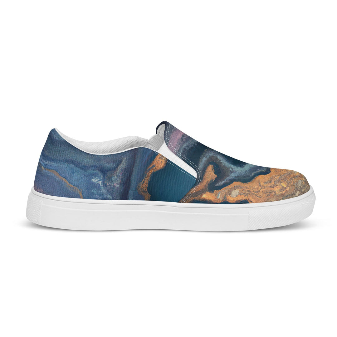 Womens Slip-on Canvas Shoes Blue Pink Gold Abstract Marble Swirl