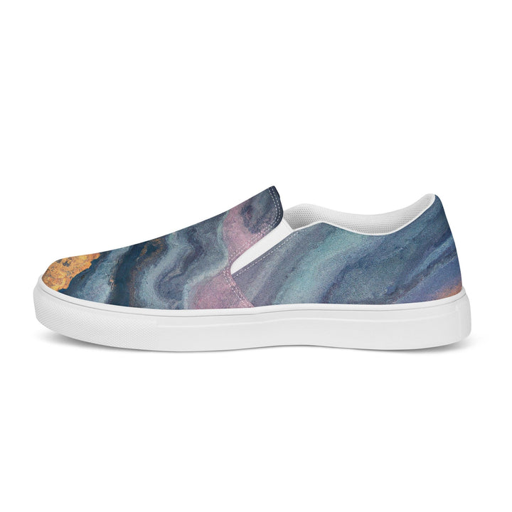 Womens Slip-on Canvas Shoes Blue Pink Gold Abstract Marble Swirl