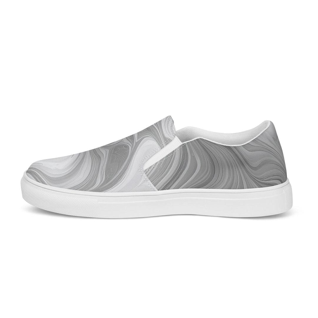 Womens Slip-on Canvas Shoes Boho Marble Pattern White and Grey