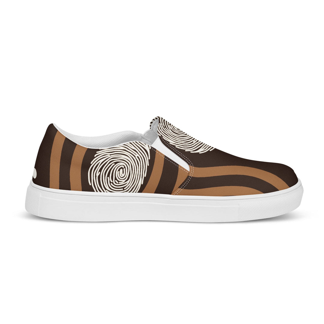 Womens Slip-on Canvas Shoes Brown White Geometric Lines