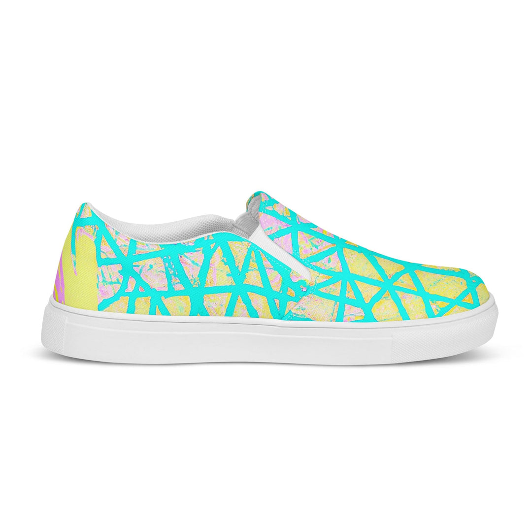 Womens Slip-on Canvas Shoes Cyan Blue Lime Green and Pink Pattern 2