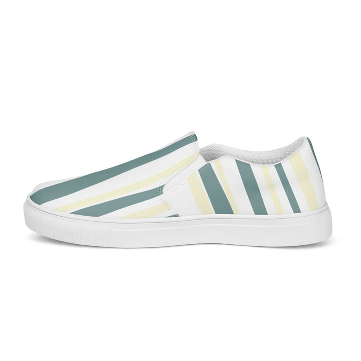 Womens Slip-on Canvas Shoes Green Yellow Geometric Lines