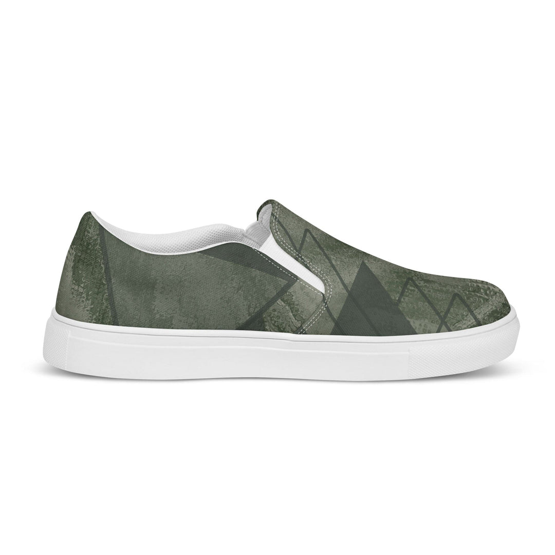 Womens Slip-on Canvas Shoes Olive Green Triangular Colorblock