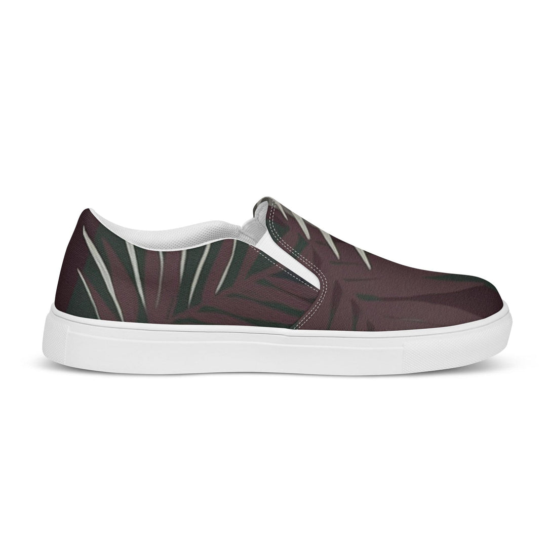 Womens Slip-on Canvas Shoes Palm Tree Leaves Maroon Green Background