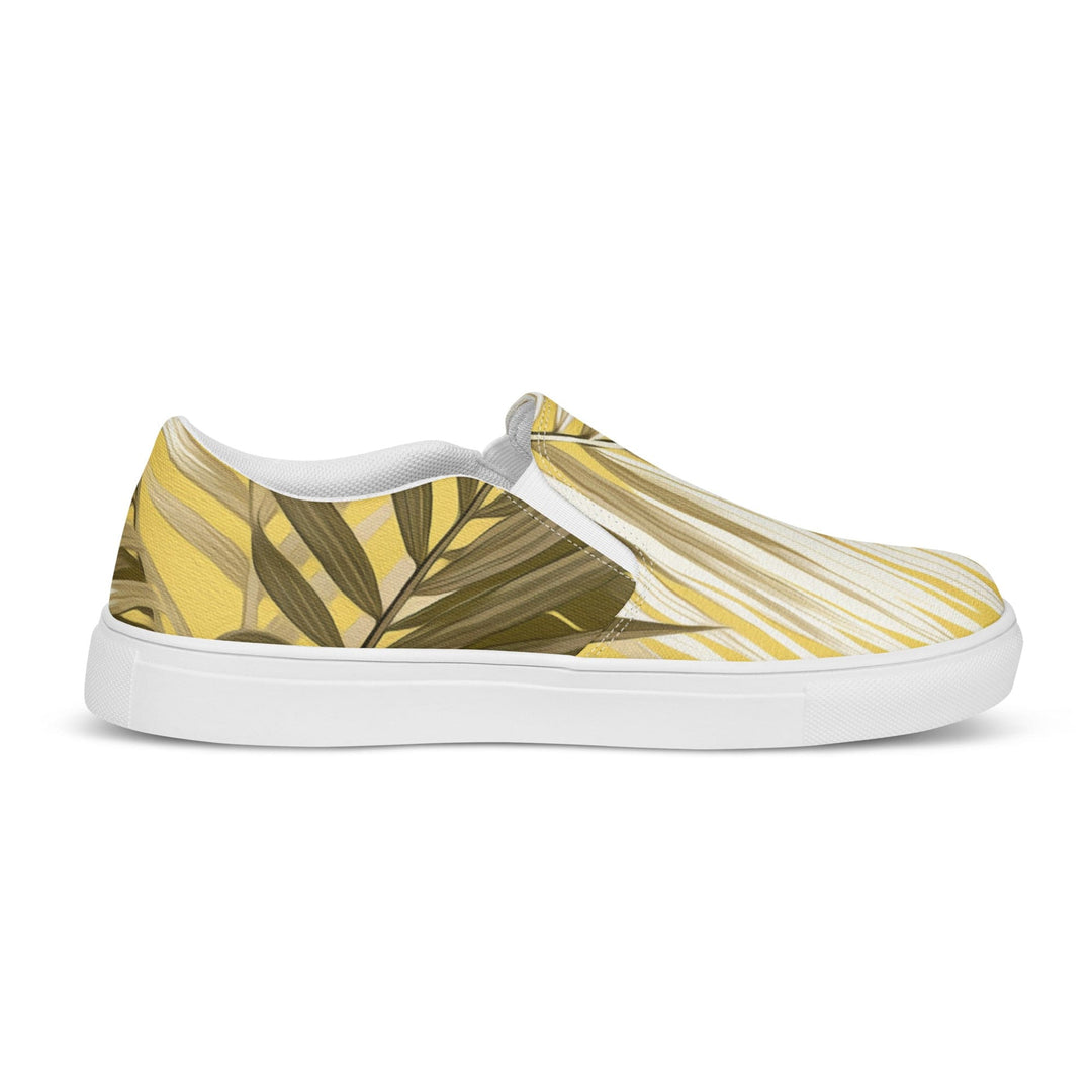 Womens Slip-on Canvas Shoes White Brown Palm Leaves