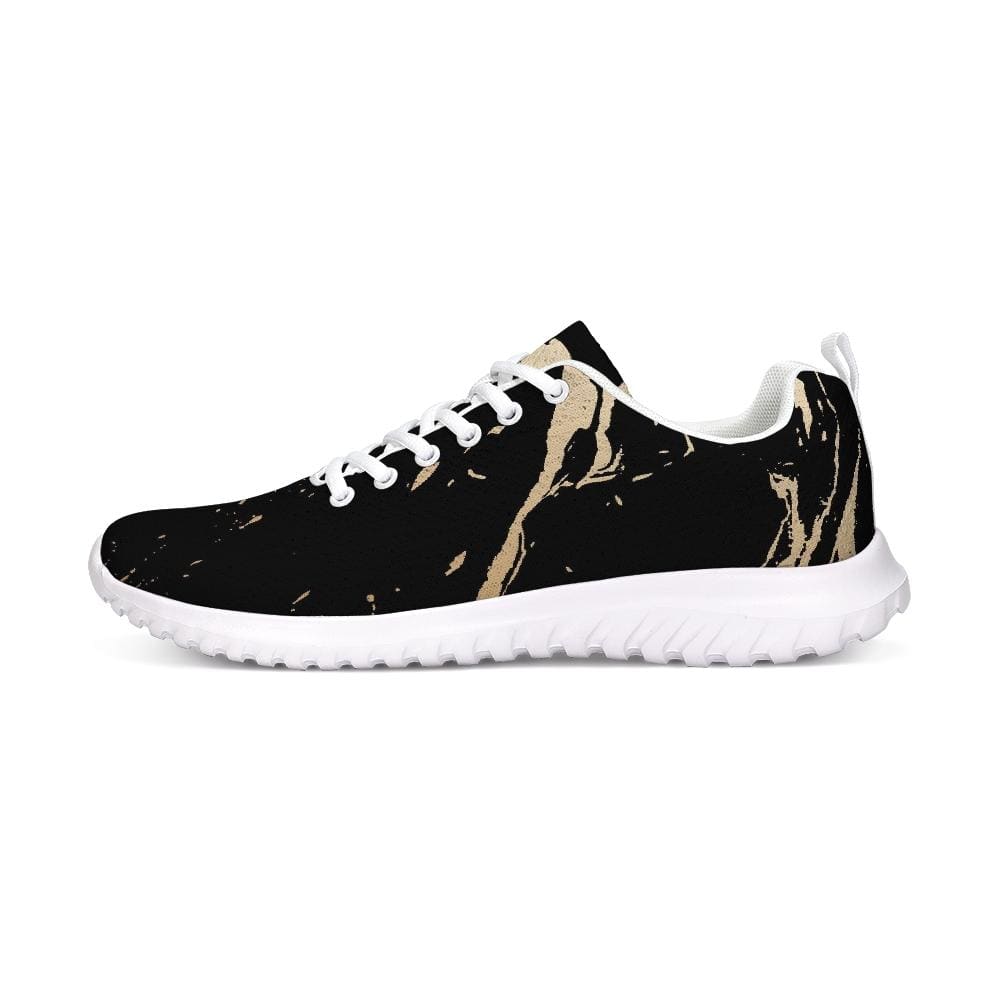 Womens Sneakers - Black and Gold Swirl Style Canvas Sports Shoes / Running