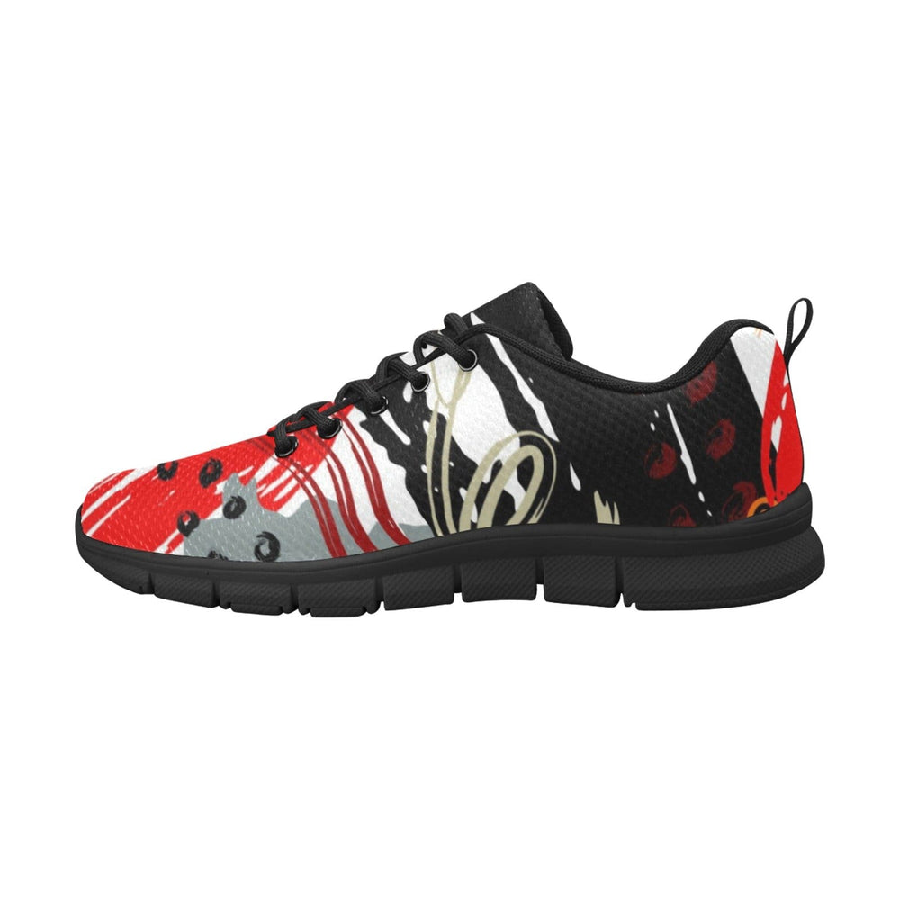 Womens Sneakers Black and White Abstract Print Running Shoes - Womens