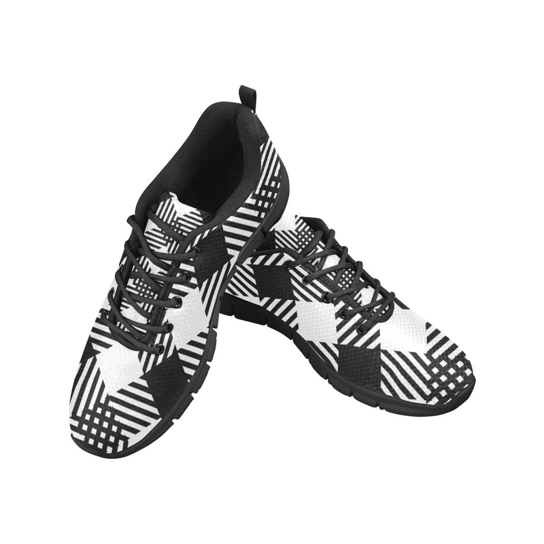 Womens Sneakers - Black and White Plaid Print Running Shoes