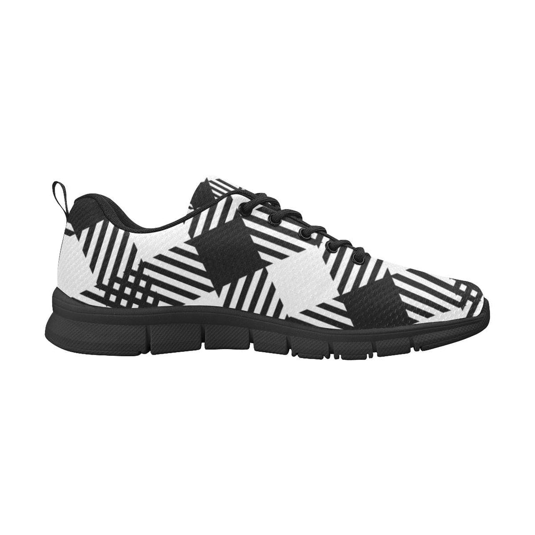 Womens Sneakers - Black and White Plaid Print Running Shoes