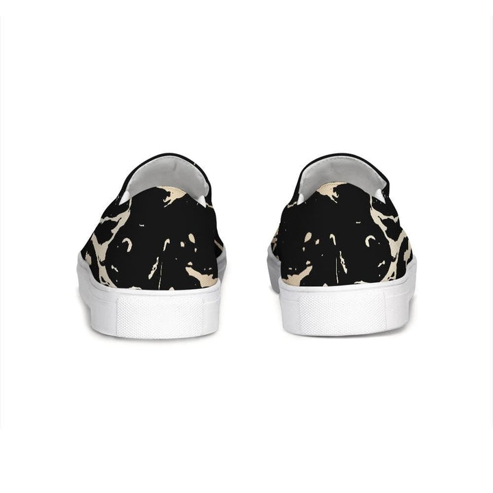Womens Sneakers - Black & Beige Swirl Style Low Top Slip-on Canvas Shoes
