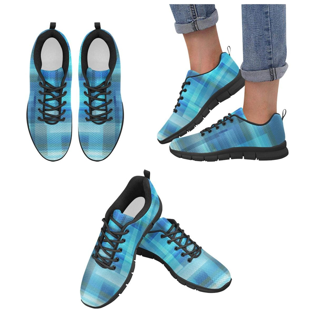 Womens Sneakers Blue and Black Geometric Print Running Shoes - Womens