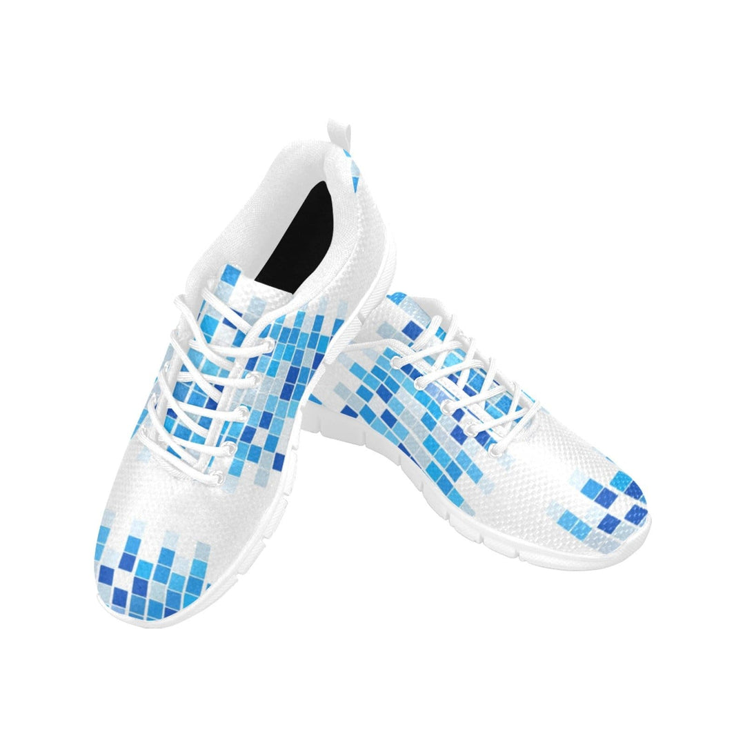 Womens Sneakers - Blue and White Mosaic Print Running Shoes