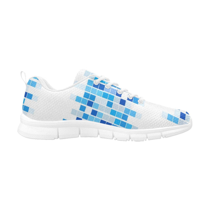 Womens Sneakers - Blue and White Mosaic Print Running Shoes